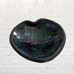💕 Greek turquoise and blue tone glass tiled decorative heart shaped bowl